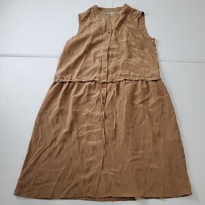 Uniqlo Dress Womens Small Tan 100% Silk Sleeveless Button Front Shirt Midi
